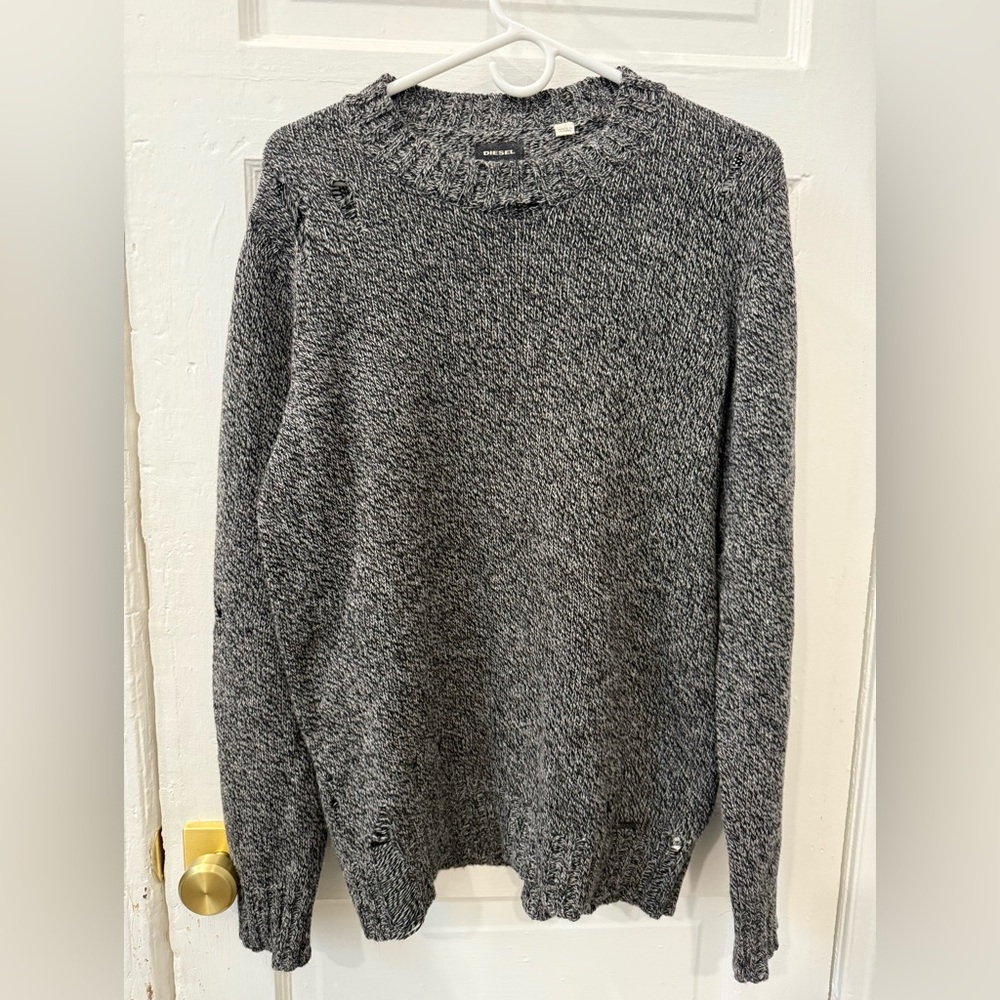 Black and gray Diesel deconstructed Alpaca knit sweater